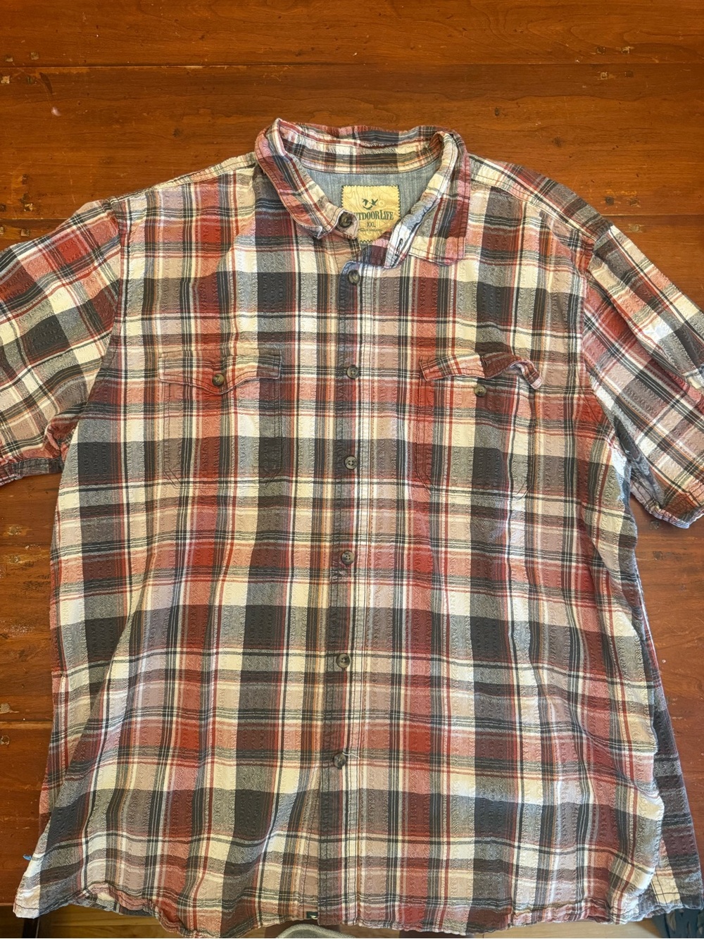 Outdoor Life Short-Sleeve Plaid Button-Down Shirt - Red, Black, White